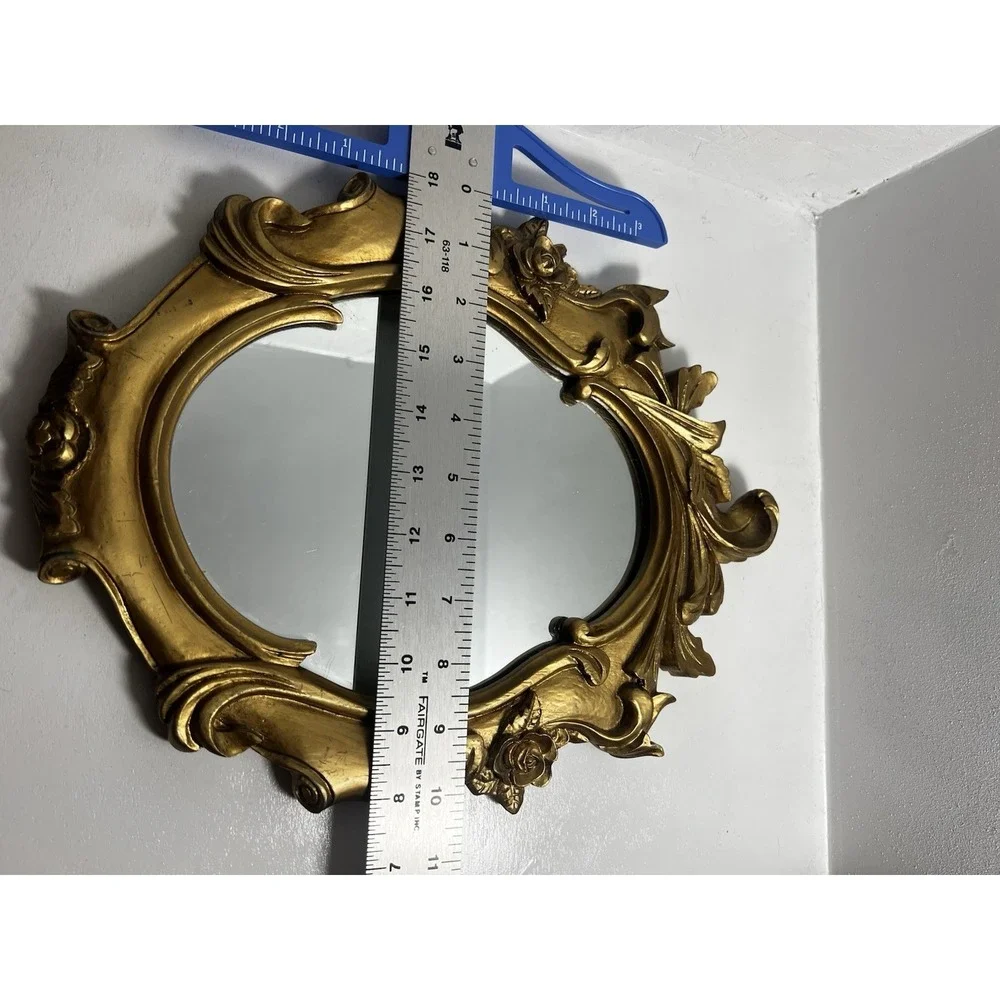Vintage Gold Rococo Wall Mirror Ornate Floral Hollywood Regency Resin Oval 13x10